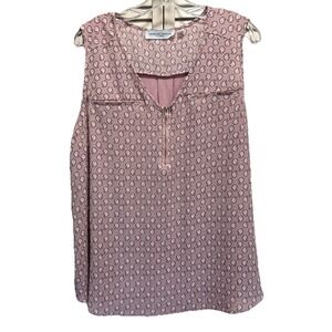 Tempted Hearts Chiffon Pink Sleeveless Blouse V/Zip Neck Size 3XL Flowy Paisley